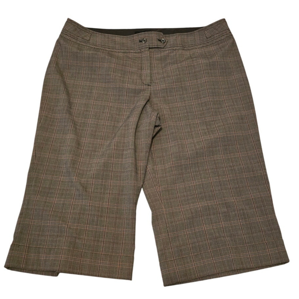Lane Bryant Brown Red Pinstrip Plaid Wide Leg Business Casual Women's Capri's 26